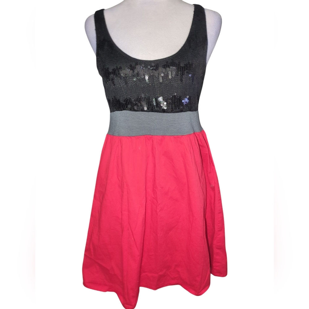 L8ter Dress Black Red Gray Sequin Dress Size M